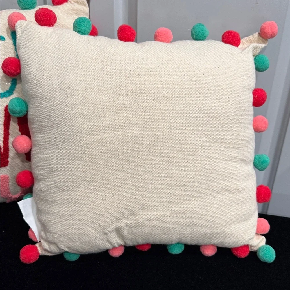 Bed, Bath & Beyond Festive Peace Love Joy Holiday Pillow Set (2) Sz 14” x 14”